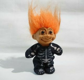 Vintage Russ Trolls Doll - X - Ray Skeleton Halloween & Orange Hair - Rare