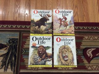 4 Vintage Outdoor Life Magazines 1931 1932 Lion Moose Cowboy Horse Covers