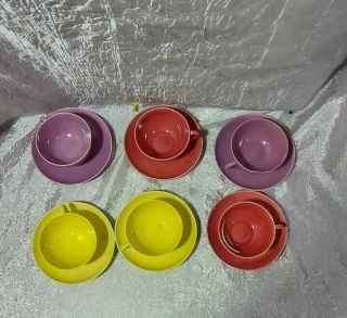 Set Of 6 Vintage Cups And Saucers Made In Japan Multi Color With Crazing