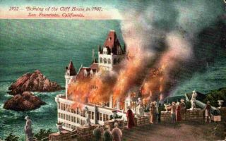Burning Of The Cliff House 1907 San Francisco California Ca Vintage Postcard