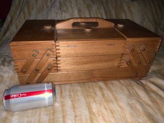 Vintage Wooden Accordian Style Fold Out Sewing Crafts Box