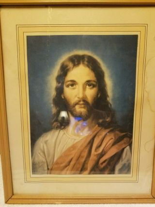 Vtg Antique Wood Frame Picture Cross Jesus Christ Home Old Wall Religious Decor