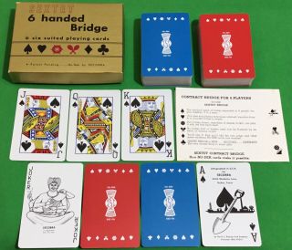 Twin Set Old 1960s Vintage Non Standard Sextet 6 Handed Bridge Playing Cards