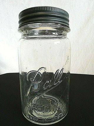 Vintage Ball Special Quart Wide Mouth Clear Round Jar With Glass & Zinc Lid