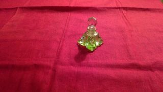 Czech Perfume Bottle - Green Glass With Clear Stopper 2 1/2 " Tall