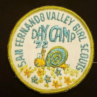 Vintage Girl Scout Patches 1972 San Fernando Valley Scouts Day Camp White Round