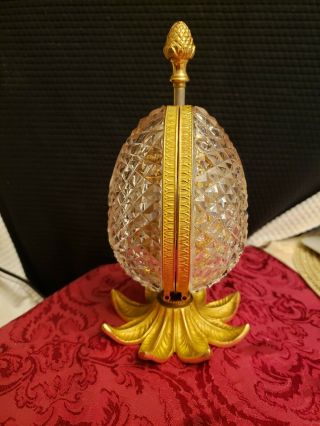 Vintage French Dore Bronze Cut Crystal Pineapple Perfume Caddy 2