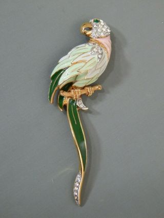 Vintage Signed A&s Attwood & Sawyer Rhinestone Enamel Parrot Bird Brooch Pin