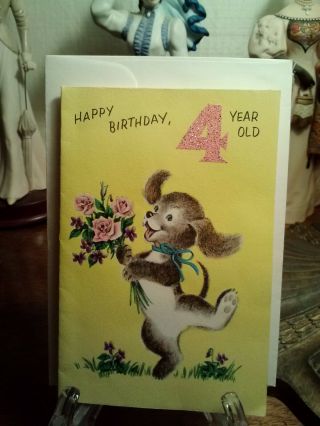 Vintage Childs Birthday Card For 4 Year Old (with Envelope)