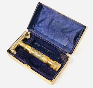 1934 Gillette Aristocrat Deluxe Tto Open Comb Safety Razor In Gold Tone Case