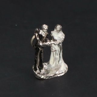 Vtg Sterling Silver Enamel Bride & Groom Wedding Cake Topper Bracelet Charm - 3g