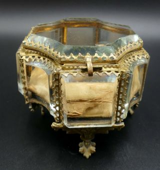 Victorian Gold Tone Caskets Stained Glass Jewelry Trinket Box Casket Ormolu