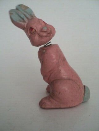 Vtg Chalkware Plaster Easter Bunny Rabbit Pink Spring Nodder Bobble Head Figure