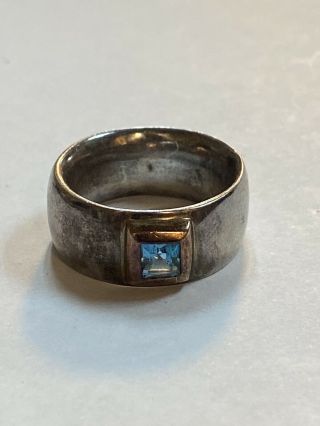 Gorgeous Vintage Sterling Silver Man Ring With Blue Stone Size 7.  5