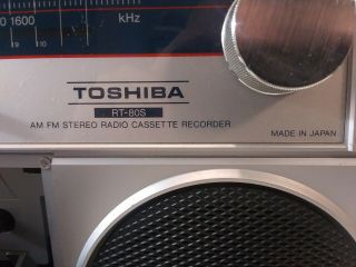 Vintage Toshiba RT - 80S Cassette Recorder Boom Box Ghetto Blaster Stereo READ 3
