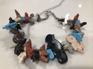 Vintage Heishi Fetish Native American Carved Animals Gemston Bracelet