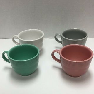 Set Of 4 Vintage Fiesta Ware Ring Handle Coffee Mugs Cups Homer Laughlin Colors