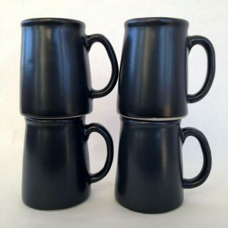 Set Of 4 Vintage Bennington Potters Pottery S1 Tankard Mugs Matte Black Glaze