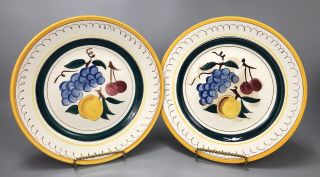 Set Of 2 Vintage Stangl Pottery 10 " Dinner Plates Fruit Pattern Made In Usa Aa
