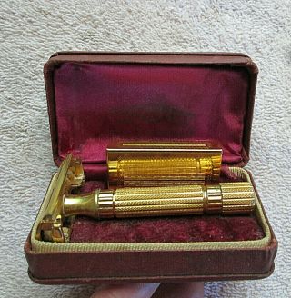 Vintage Gillette Aristocrate Gold Travel Razor With Blade Holder