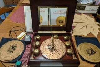 Vintage Mr.  Christmas Bell Symphony Wood Musical Box With 16 Discs Songs