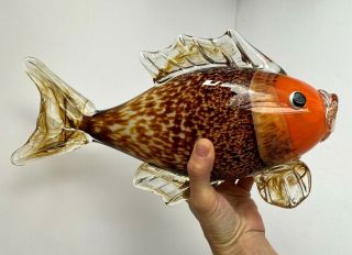 Large Vintage Murano Art Glass Fish Figurine 11,  5 In X 7 In X 4 In