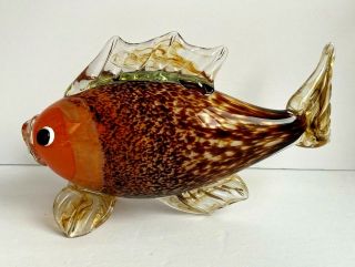LARGE VINTAGE MURANO ART GLASS FISH FIGURINE 11,  5 in x 7 in x 4 in 3