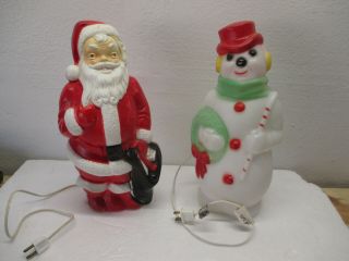 Vtg Snowman Santa Claus 1968 Empire Plastic Blow - Mold 13 " Christmas Lights