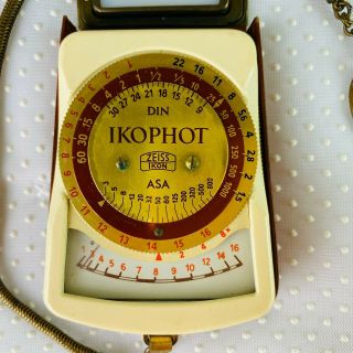 Vintage Zeiss - Ikon Ikophot Selenium Exposure Light Meter Case And Chain 3