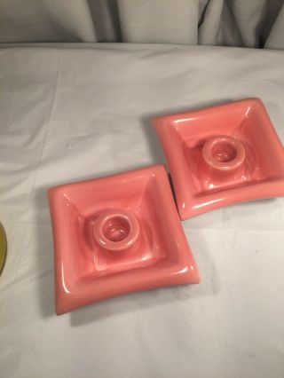 Red Wing Mid Century Modern Square Pink Candle Holders Pair Vintage 1950 