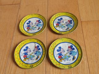 Walt Disney Mickey Mouse Tin Tea Set Plates Vintage (s295)