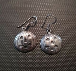 Vtg 925 Sterling Silver Thailand Pumpkin Jack O Lantern Halloween Fall Earrings