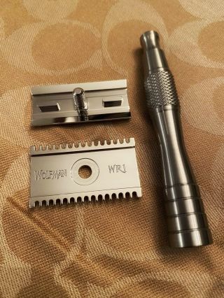 Wolfman Stainless Steel WR1 Open Comb OC Safety Razor with Titanium WRH7 Handle 2