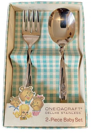 Oneidacraft Deluxe Stainless 2 Piece Baby Set - Fork & Spoon Vintage
