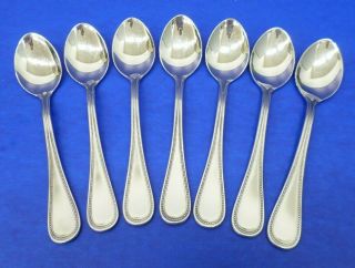 7 - Towle Beaded Antique Satin 18/8 Stainless China Flatware 7 1/8 " Soup Spoons