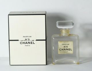 Vintage Mid Century Chanel No 5 Perfume Bottle 28 Ml & Plastic Box Open Empty