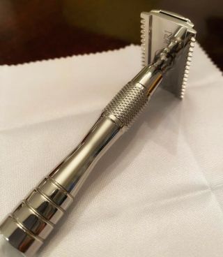 Wolfman Stainless Steel SS DE Razor with WR1 Open Comb OC head and WRH7 handle 2