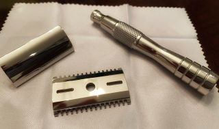 Wolfman Stainless Steel SS DE Razor with WR1 Open Comb OC head and WRH7 handle 5