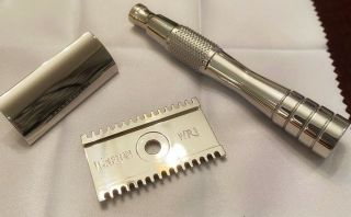 Wolfman Stainless Steel SS DE Razor with WR1 Open Comb OC head and WRH7 handle 6