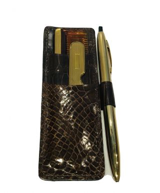 Vintage Rumpp Brown Alligator Pen Comb Nail File Men’s Vanity Travel Set