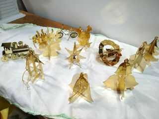 12 Vtg Asst Solid Brass Christmas Ornaments 3 " - 4 ",  Trees,  Bells,  Stars,  Etc.