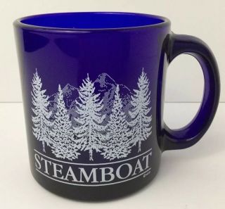 Vintage Steamboat Souvenir Coffee Mug Cobalt Blue Glass Made In The Usa