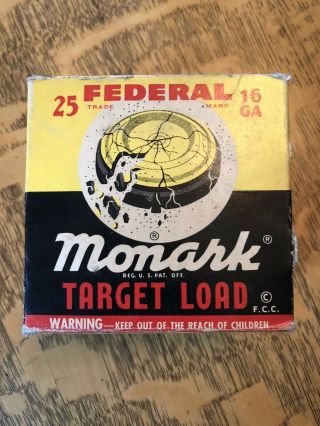Vintage Federal Monark 16ga Empty Shotgun Shell Box