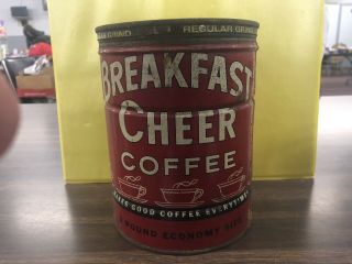 Vintage 2 Lb Breakfast Cheer Coffee Can Tin.