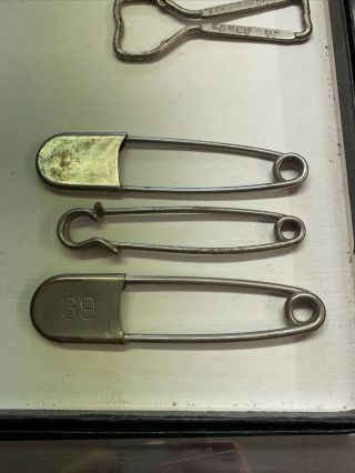 Set Of 3 Antique/vintage Large Gym Safety Pins Laundry Locker 4” - 4.  5”