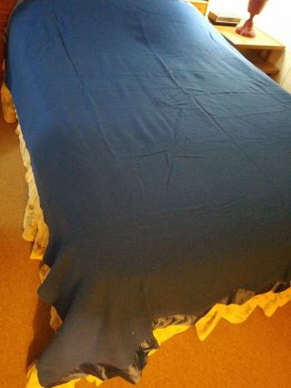 Vtg Blue Winter Warm Wool Camping Blanket Queen/king Sz Bed Cover/silk Edge Trim