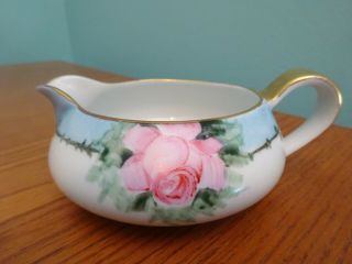 Vintage Royal Epiag Czechoslovakia Creamer Hand Painted Pink Rose Shabby Chic