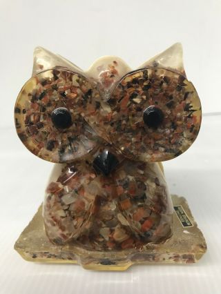 Vintage Owl Napkin Holder Petrified Wood Lucite Acrylic Bird 4.  5” Tall 3