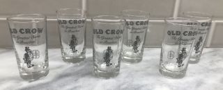 Set Of 6 Vintage Old Crow Greatest Name In Bourbon 4 1/2” Tall Tumbler Glasses