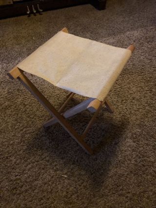 Vintage Folding Camp Stool Chair Canvas & Wood